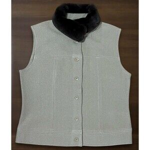 Talbots 100% Wool Vest With Removable Faux Fur Collar Tan Women’s Size Large